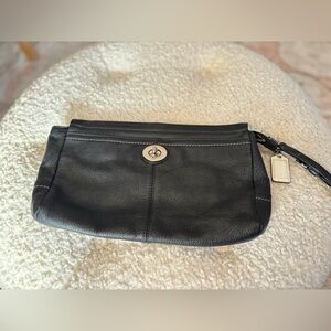 🖤Coach wristlet/pouch bag, black leather w teal satin!🖤